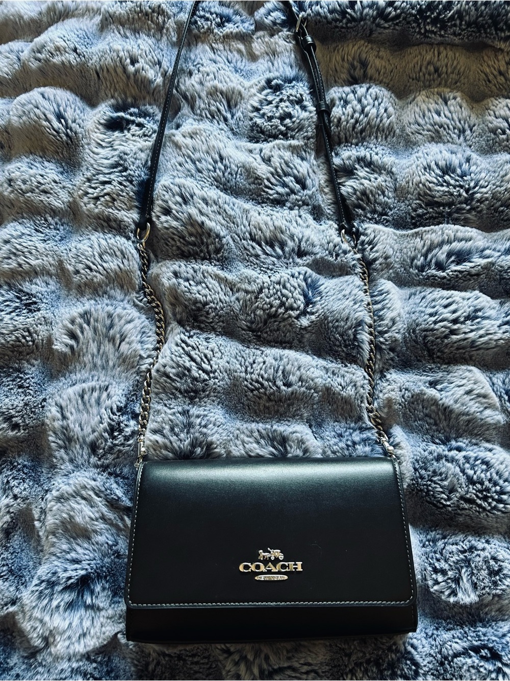 Coach Black Leather Crossbody with Silver Chain